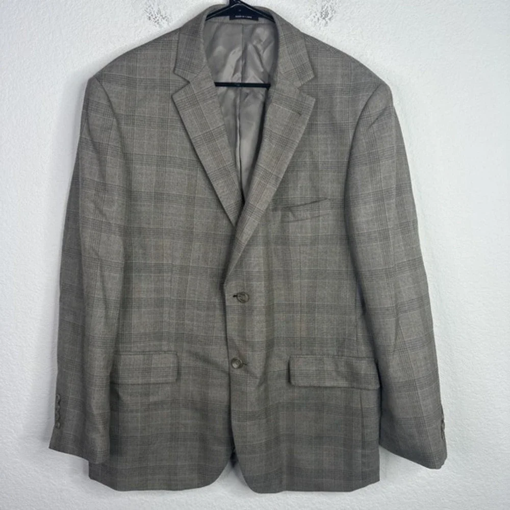 Pronto Uomo Blazer Mens 46R Brown Blue Plaid Glen Check Wool Blend Sportcoat